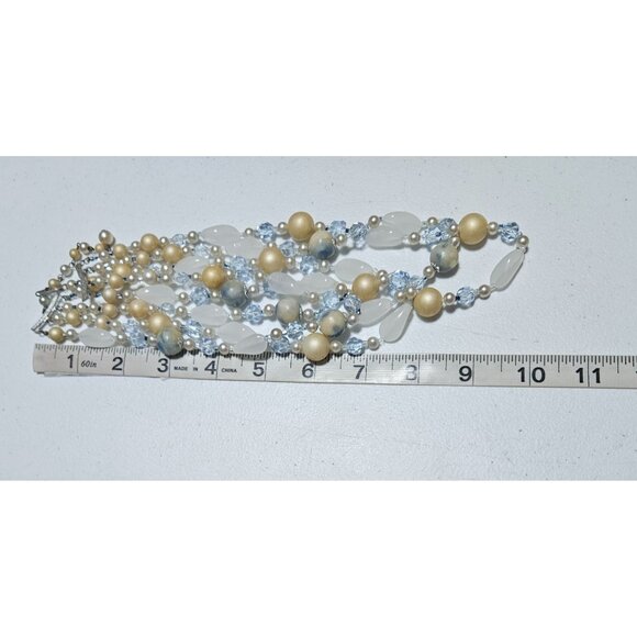 Vintage Faux Pearl Crystal Multi Strand Necklace Frosted Glass Beads  Jewelry - Picture 4 of 5